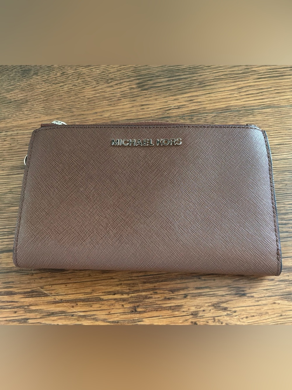 Michael Kors Brown Saffiano Leather Zip Wallet